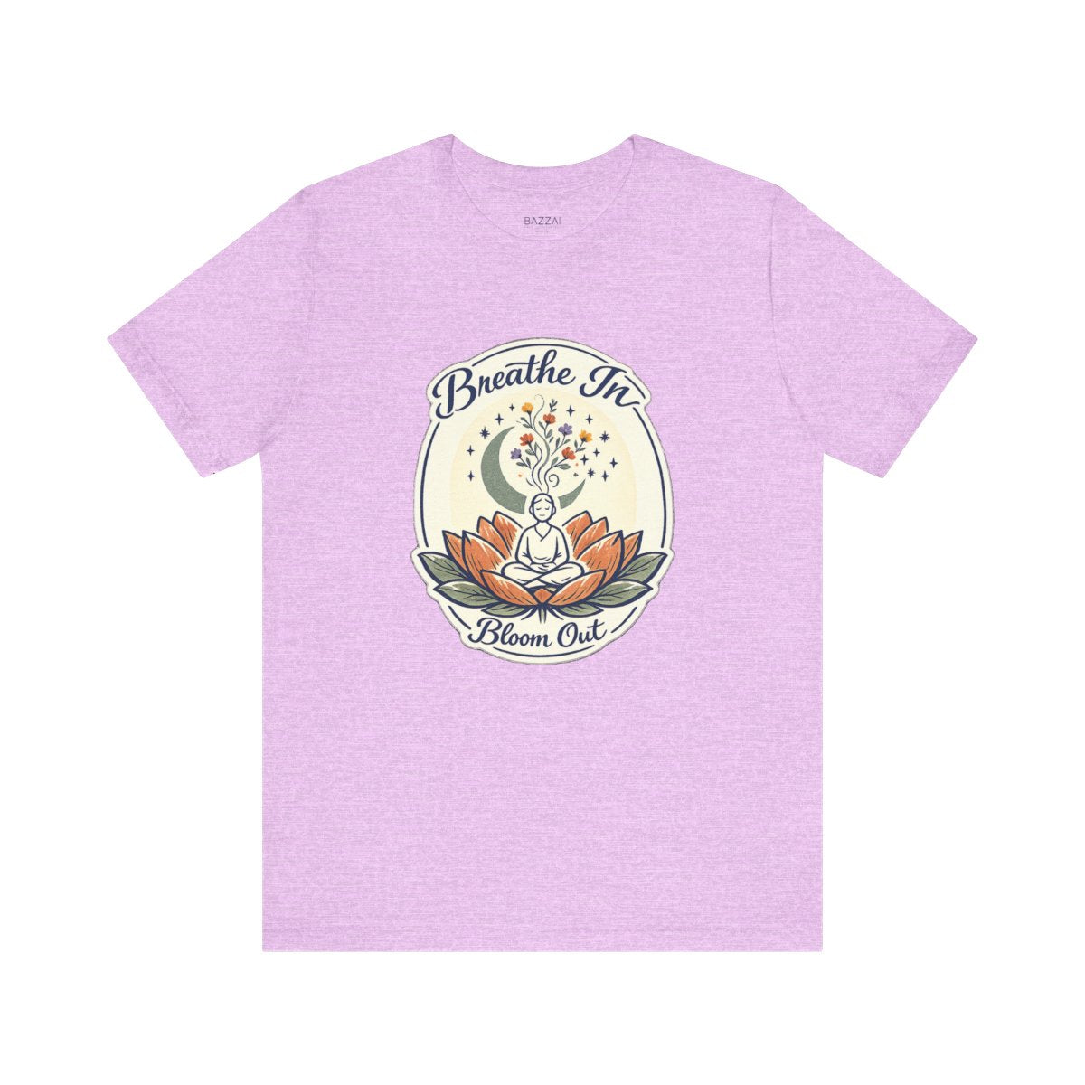 Yoga Lover T-Shirt — Breathe in, Bloom Out — meditation mindful t-shirt design by Margaux