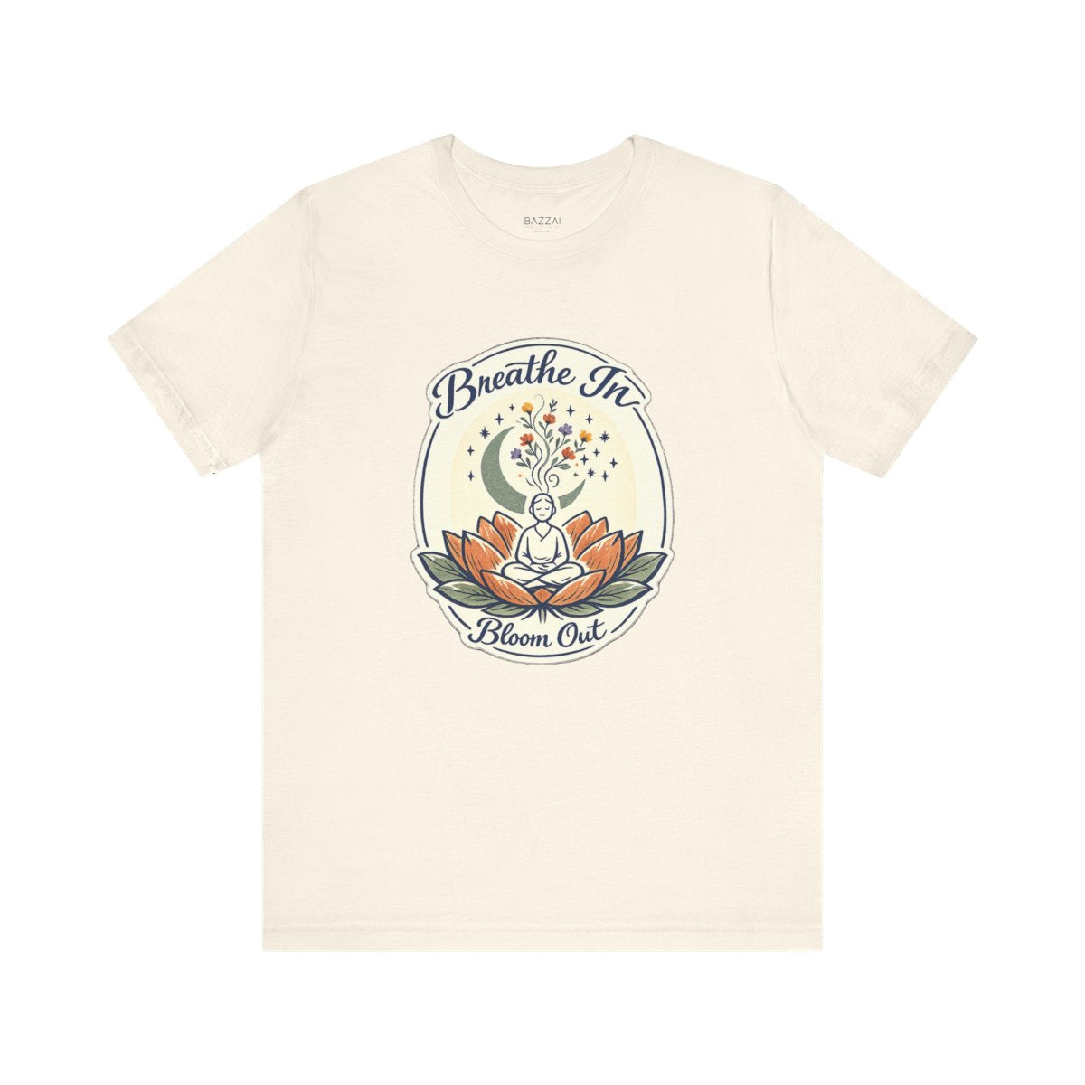 Yoga Lover T-Shirt — Breathe in, Bloom Out — meditation mindful t-shirt design by Margaux