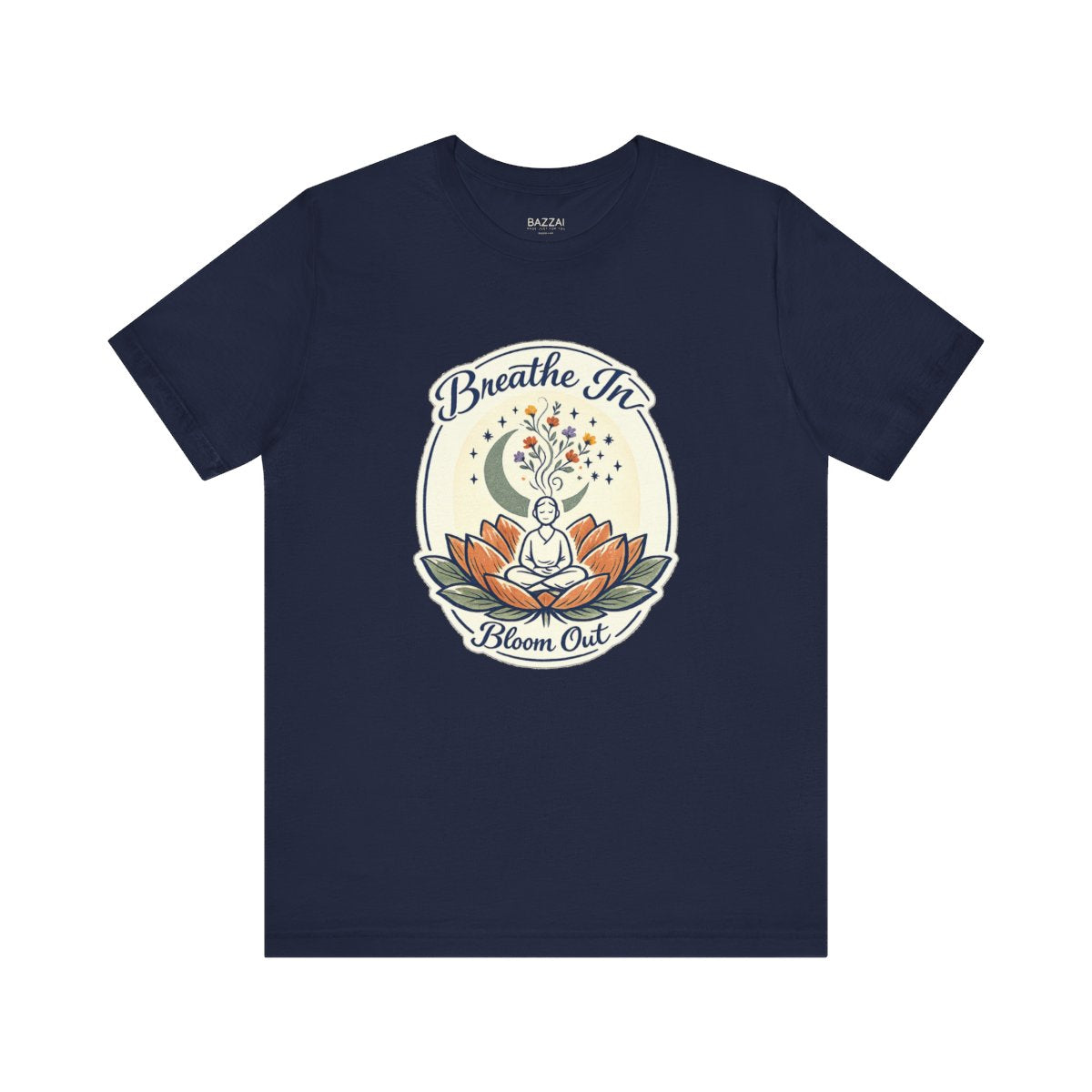 Yoga Lover T-Shirt — Breathe in, Bloom Out — meditation mindful t-shirt design by Margaux
