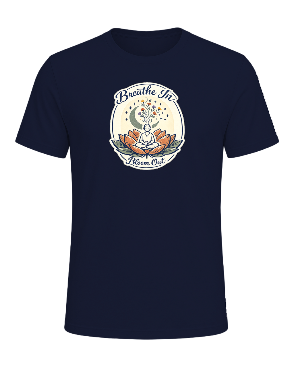 Breathe In, Bloom Out Tee — Navy