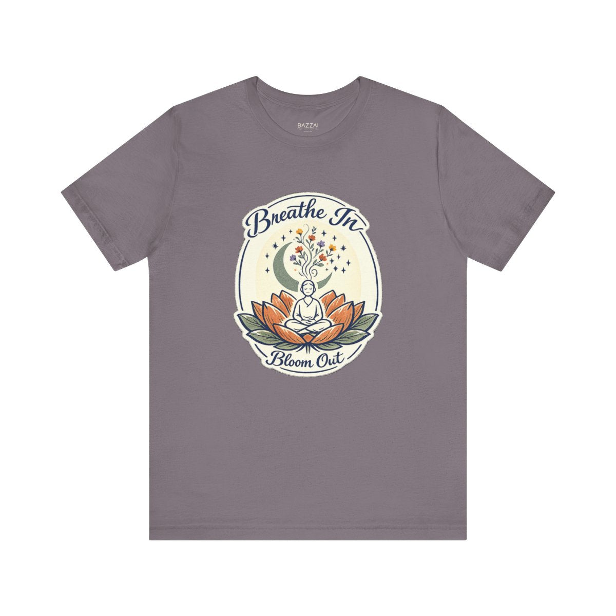 Yoga Lover T-Shirt — Breathe in, Bloom Out — meditation mindful t-shirt design by Margaux