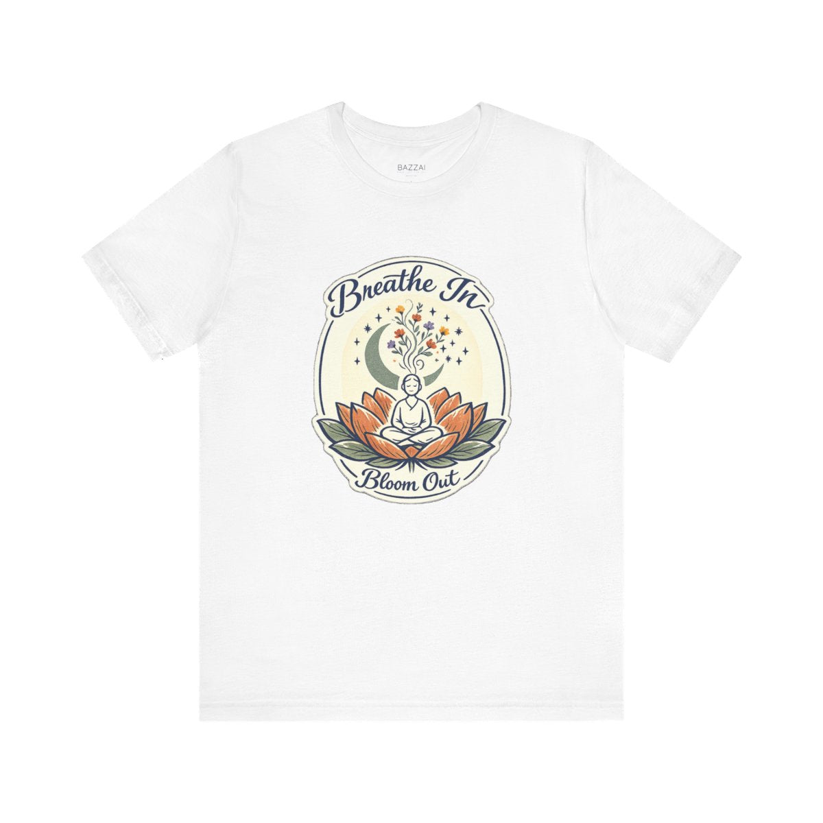 Yoga Lover T-Shirt — Breathe in, Bloom Out — meditation mindful t-shirt design by Margaux