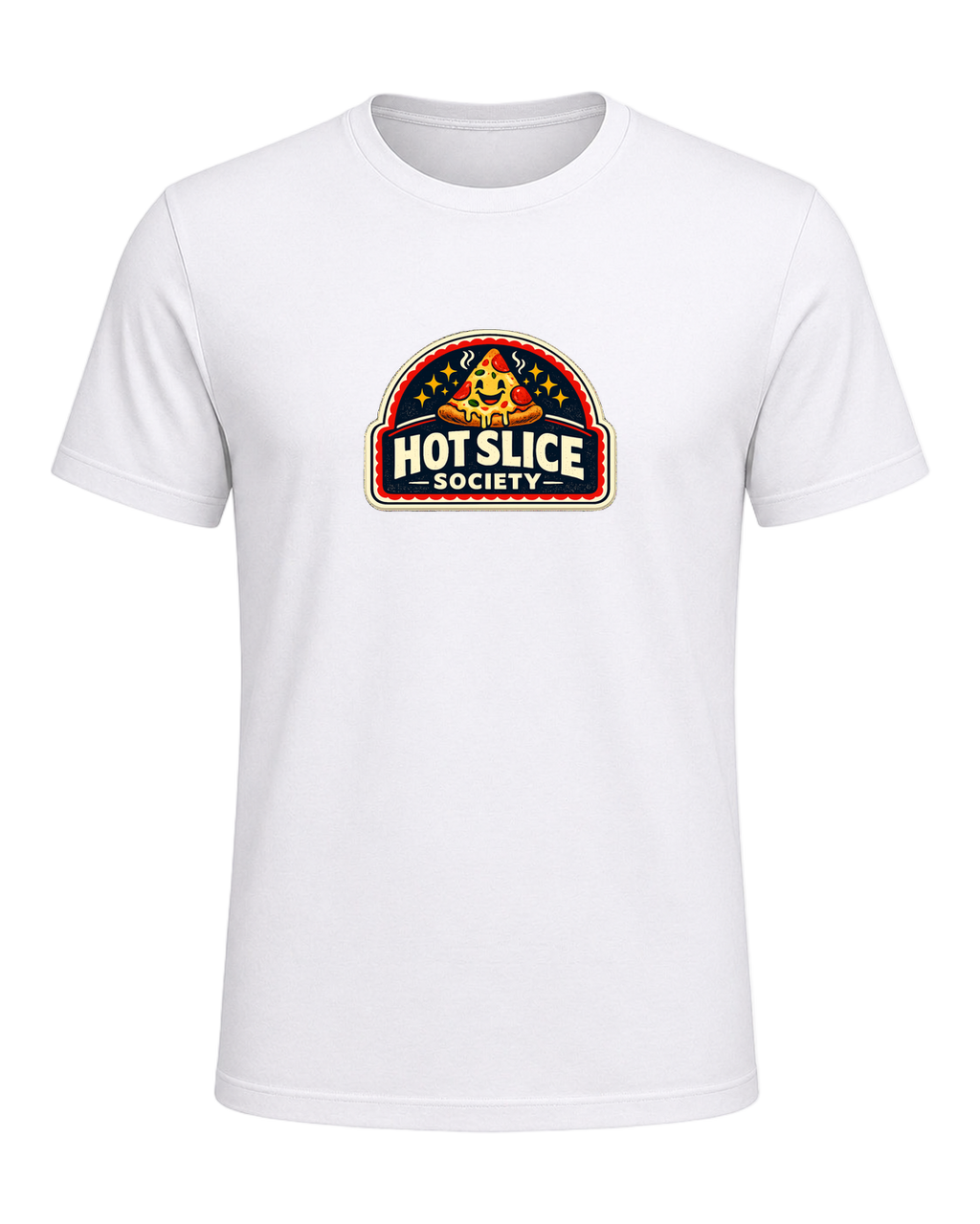 A bold retro pizza-club tee for anyone proudly living the hot slice lifestyle. — White