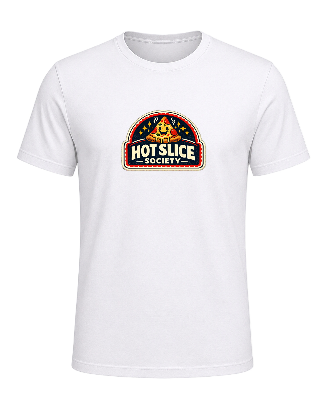 A bold retro pizza-club tee for anyone proudly living the hot slice lifestyle. — White