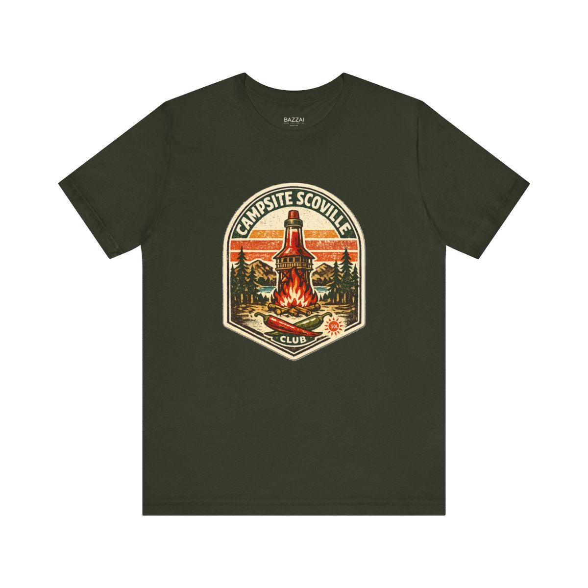 Camping Hot Sauce Gift T-Shirt — Campsite Scoville Club — t-shirt design by Sol