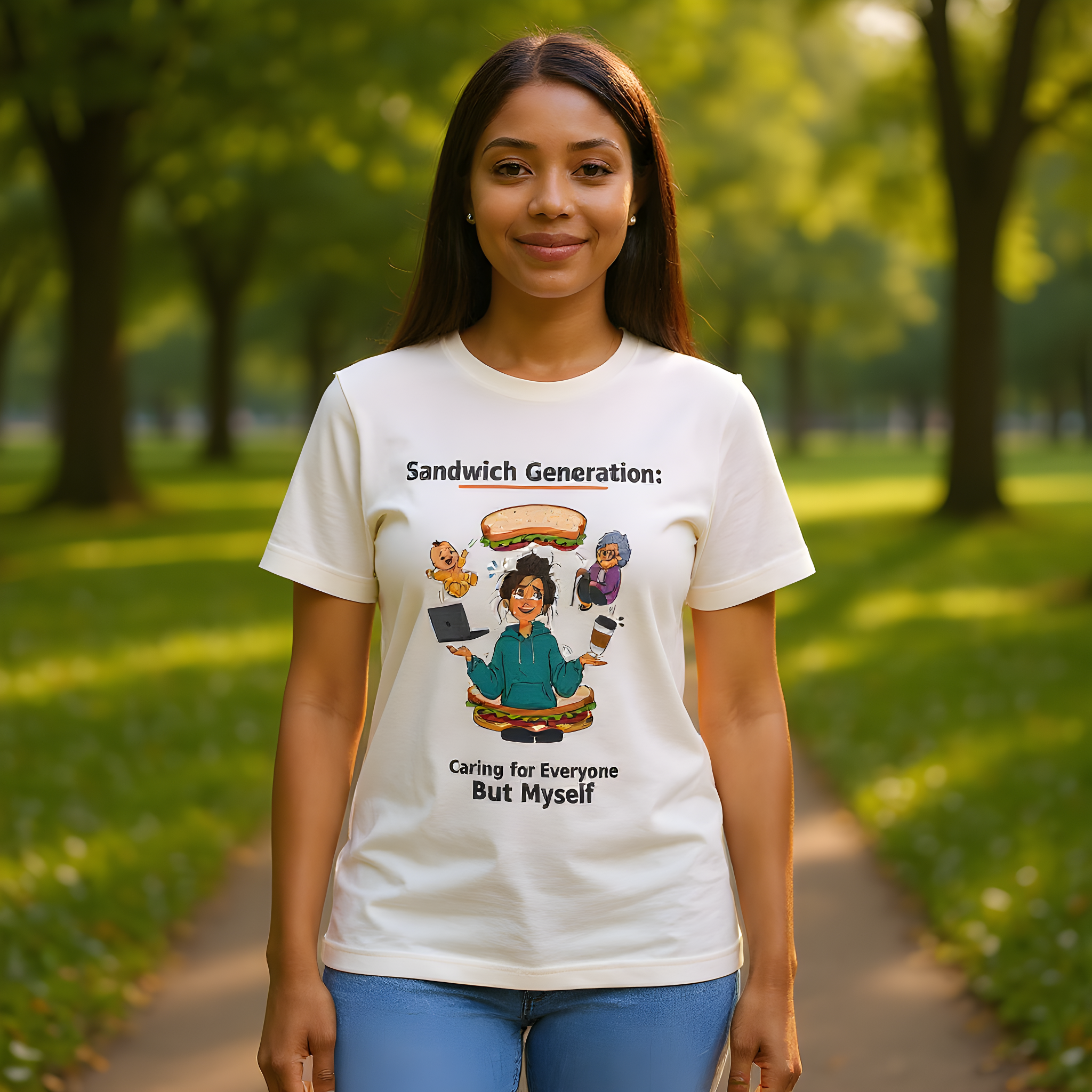 Sandwich Generation T-Shirt — Caring Up and Down — t-shirt design