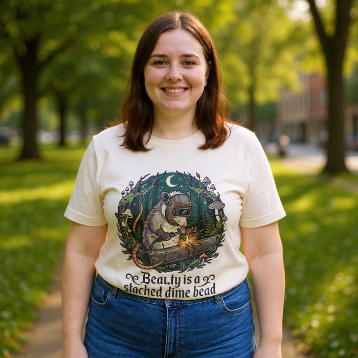 Welding Gift T-Shirt — Beauty Is a Stacked Dime Bead