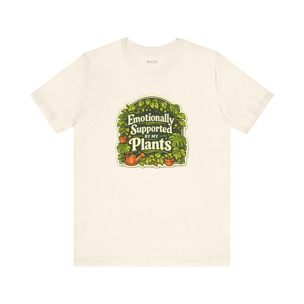 Plant Lover Gift T-Shirt — Emotionally Supported by My Plants — plant mom t-shirt design by Margaux