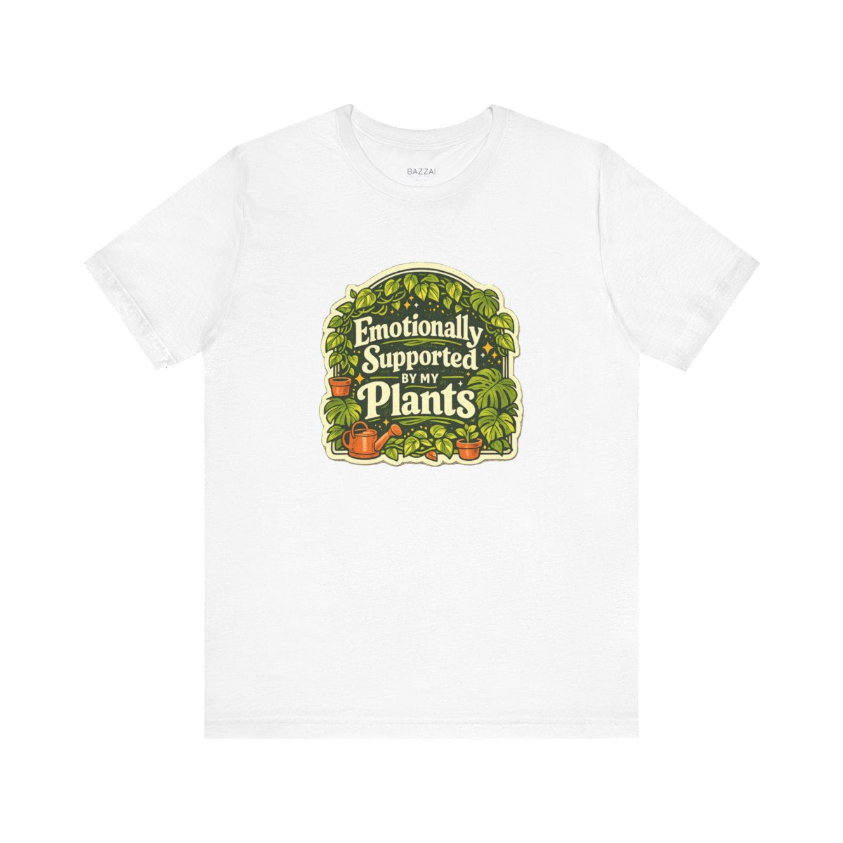 Plant Lover Gift T-Shirt — Emotionally Supported by My Plants — plant mom t-shirt design by Margaux