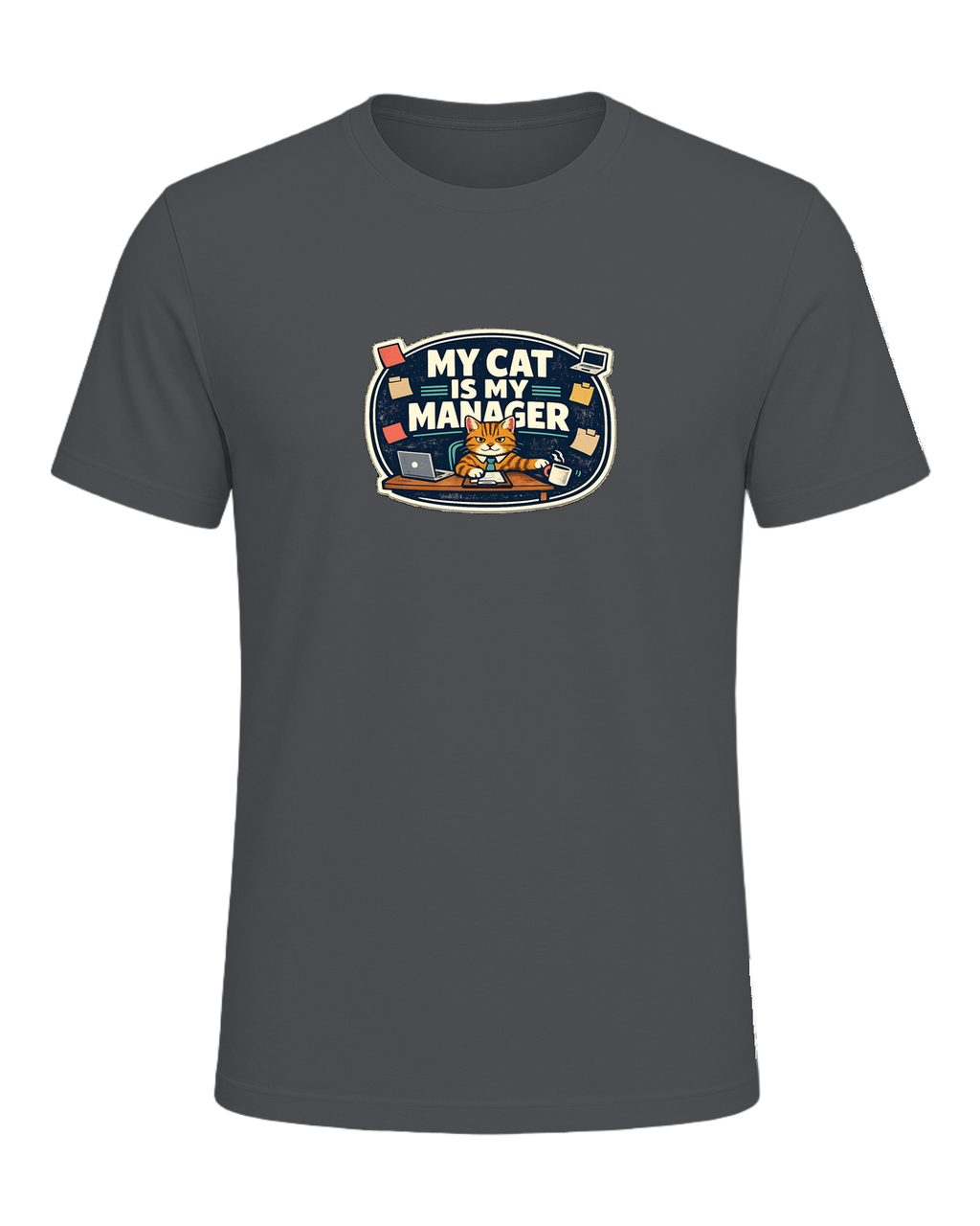 A funny cat-parent tee for people whose cat clearly runs the household. — Asphalt
