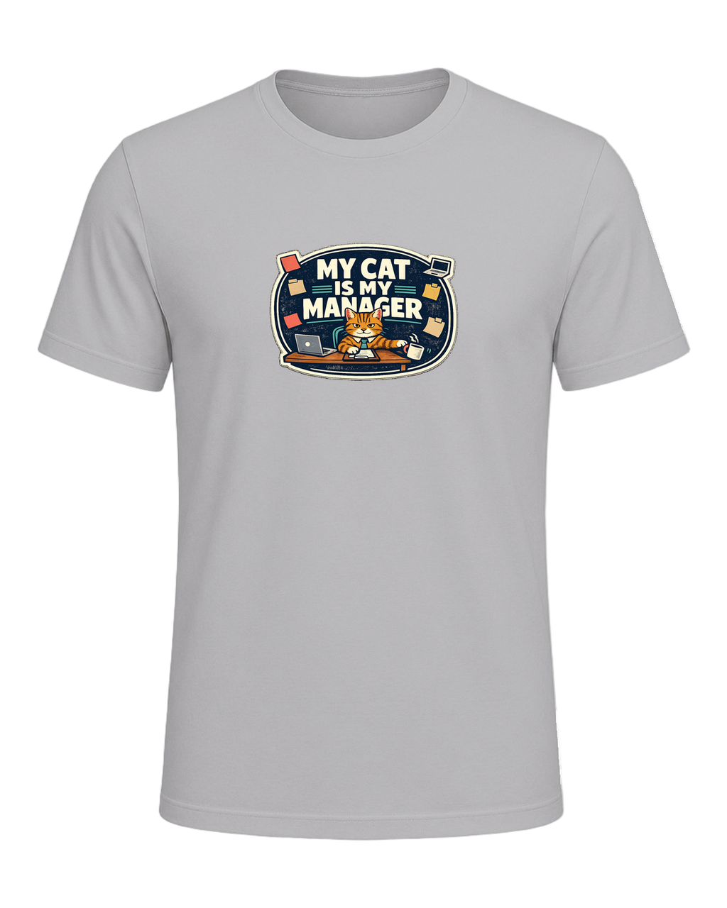 A funny cat-parent tee for people whose cat clearly runs the household. — Athletic Heather