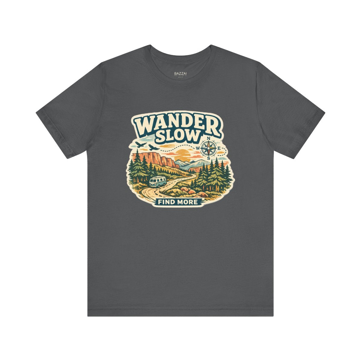 Slow Travel T-Shirt — Wander Slow, Find More — travel wanderer t-shirt design by Reggie