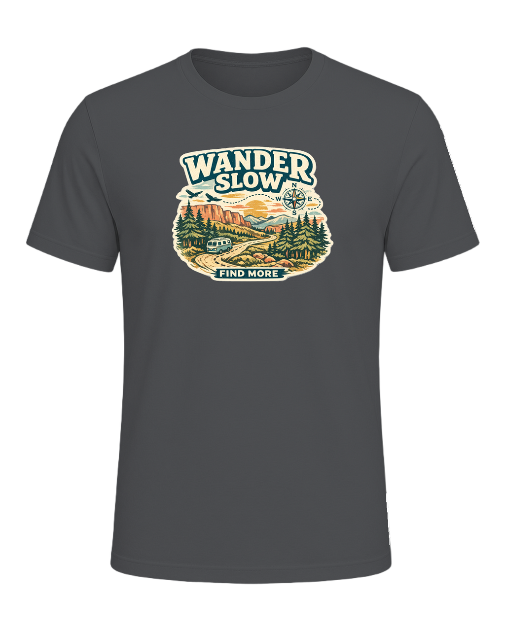 Wander Slow, Find More Tee — Asphalt