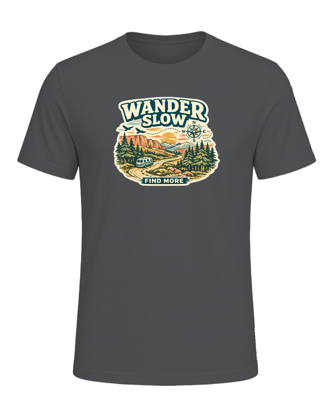Wander Slow, Find More Tee — Asphalt