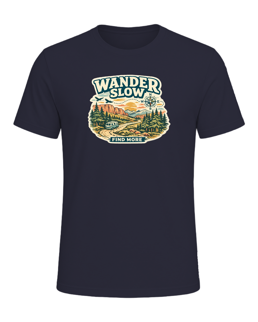Wander Slow, Find More Tee — Heather Navy