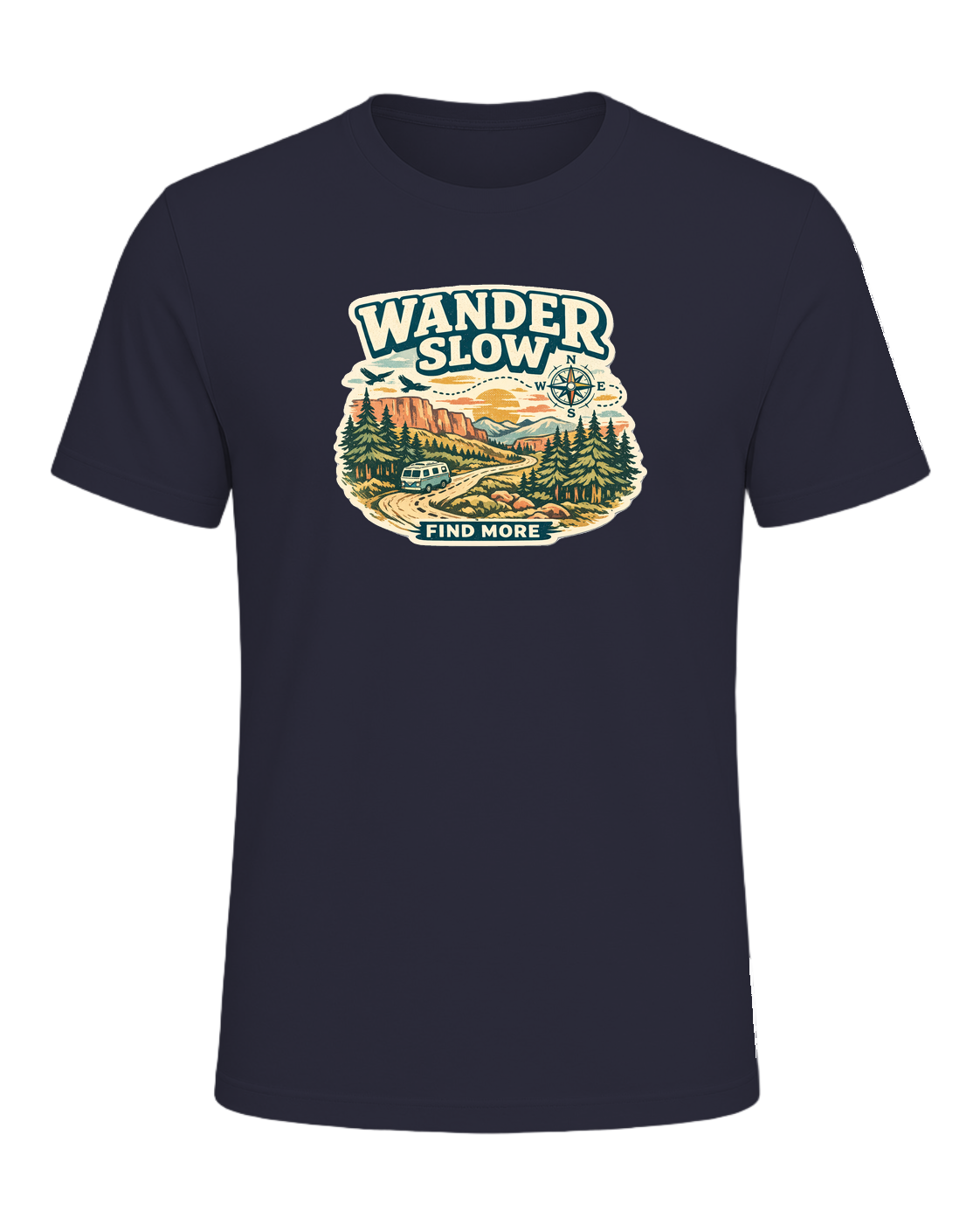Wander Slow, Find More Tee — Heather Navy