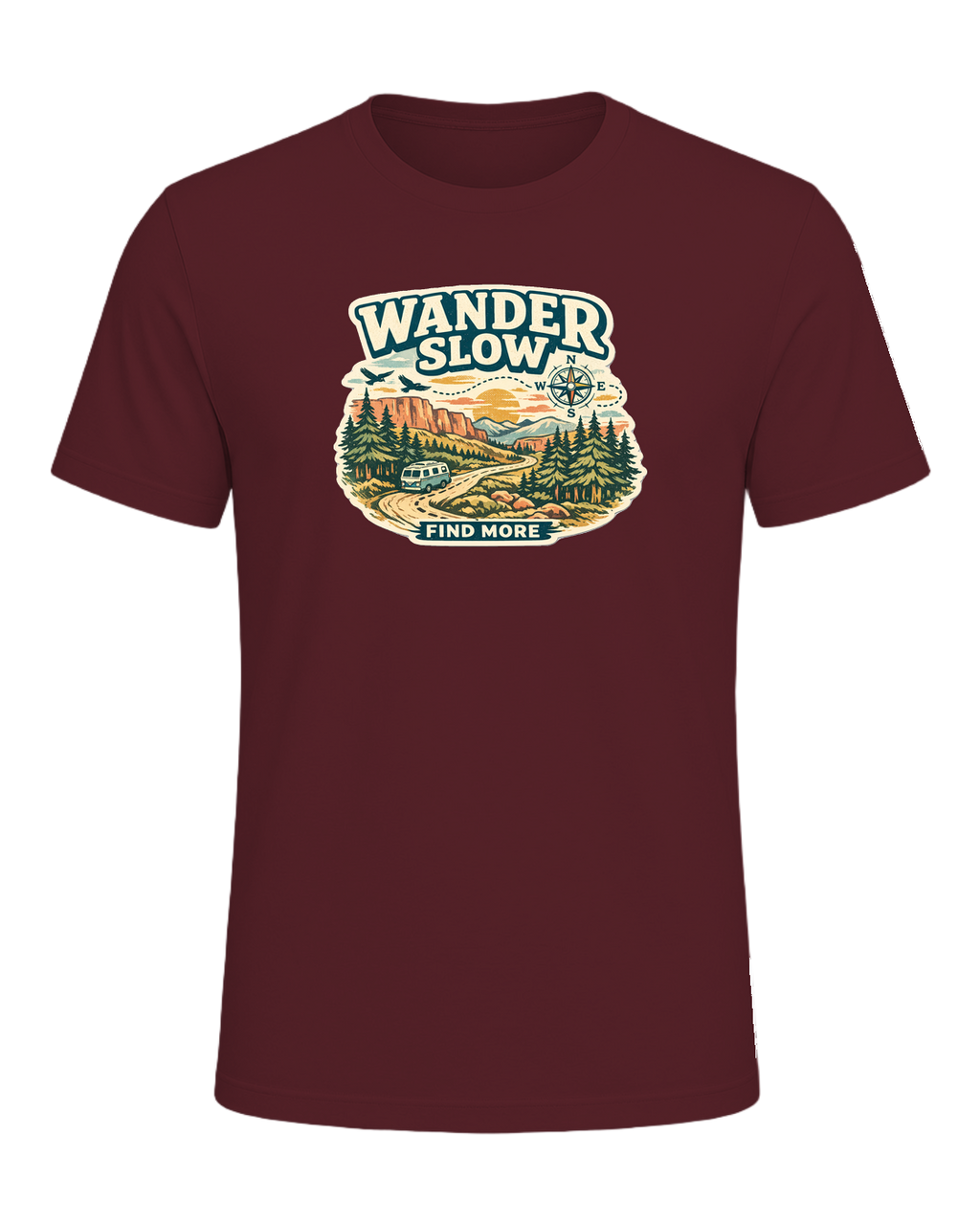 Wander Slow, Find More Tee — Maroon