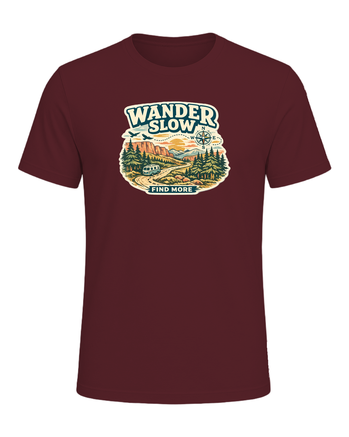 Wander Slow, Find More Tee — Maroon