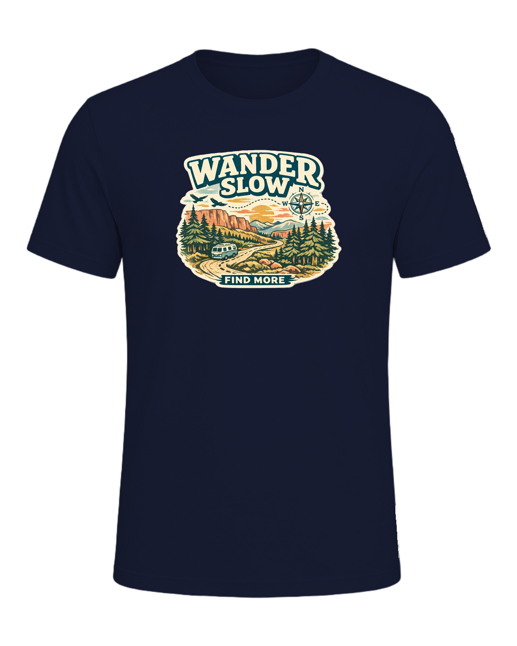 Wander Slow, Find More Tee — Navy