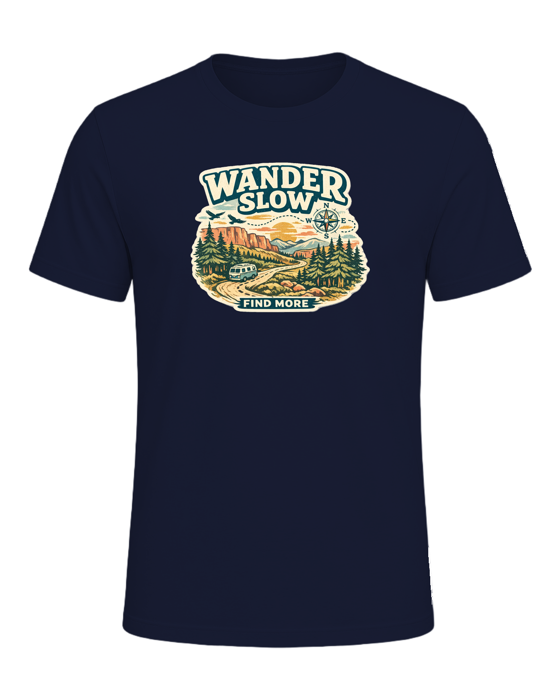Wander Slow, Find More Tee — Navy