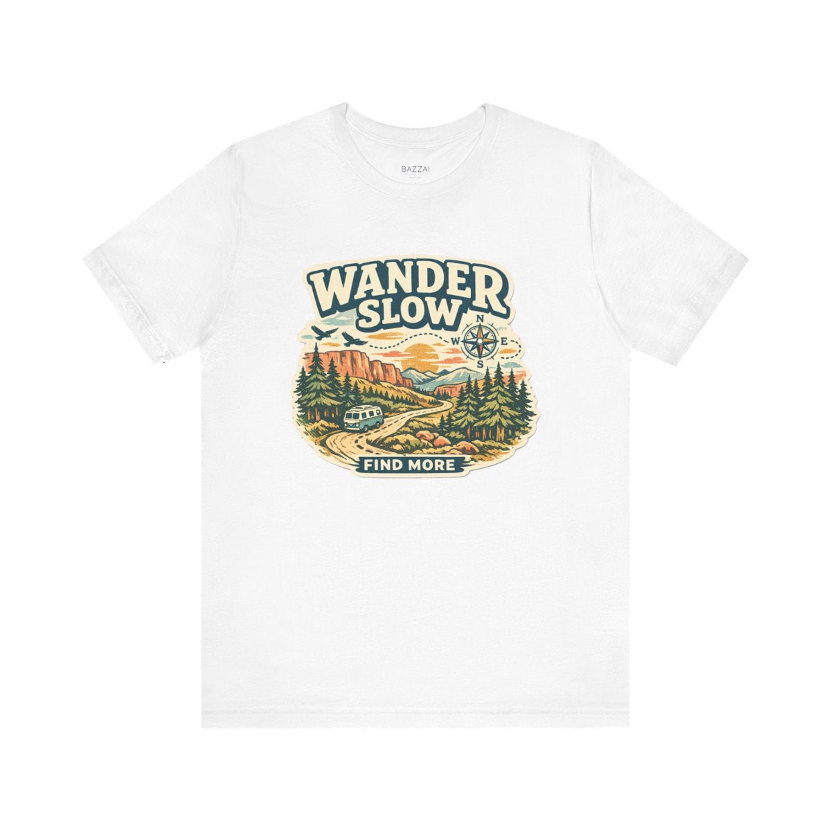 Slow Travel T-Shirt — Wander Slow, Find More — travel wanderer t-shirt design by Reggie