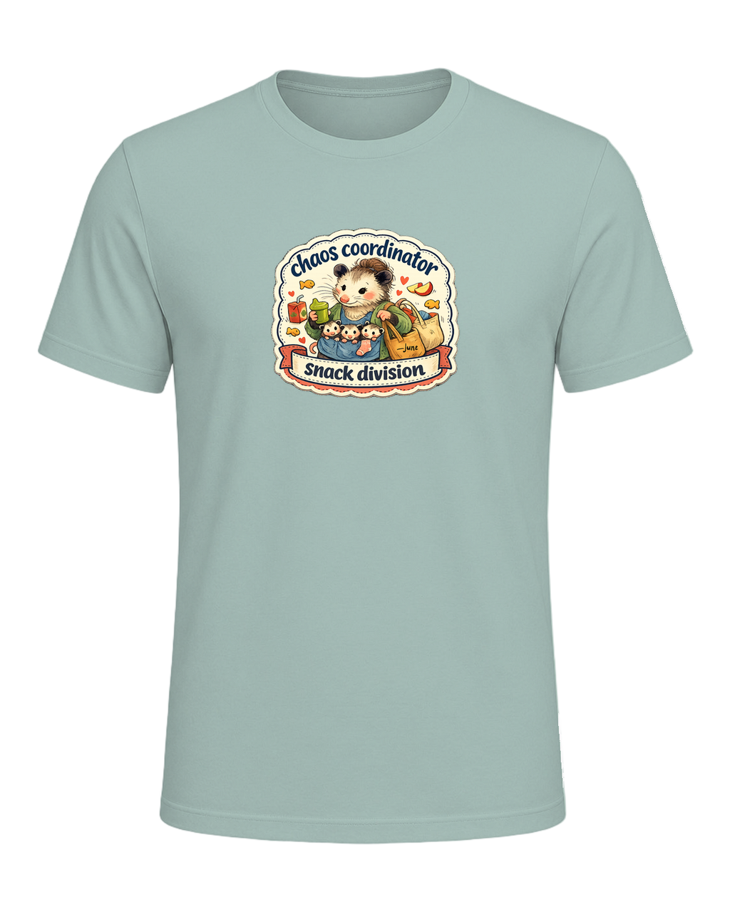 Chaos Coordinator, Snack Division Tee — Dusty Blue