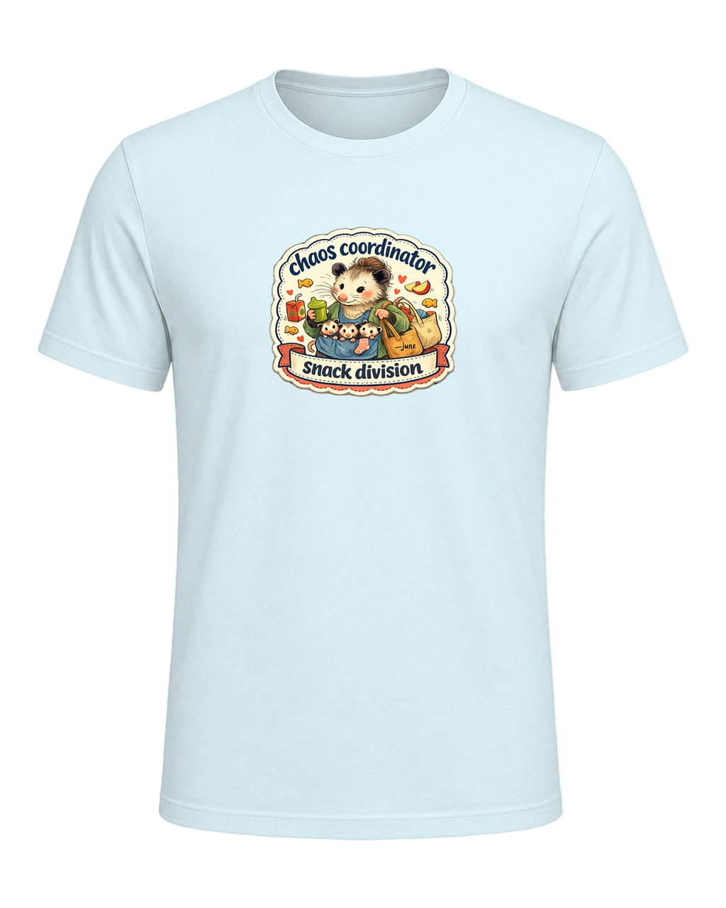 Chaos Coordinator, Snack Division Tee — Heather Prism Ice Blue