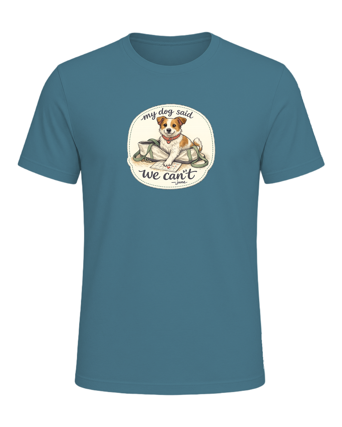 A cozy hand-drawn dog mom tee for anyone whose plans require tiny paw approval. — Heather Deep Teal