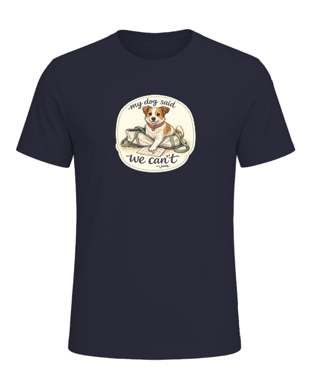 A cozy hand-drawn dog mom tee for anyone whose plans require tiny paw approval. — Heather Navy