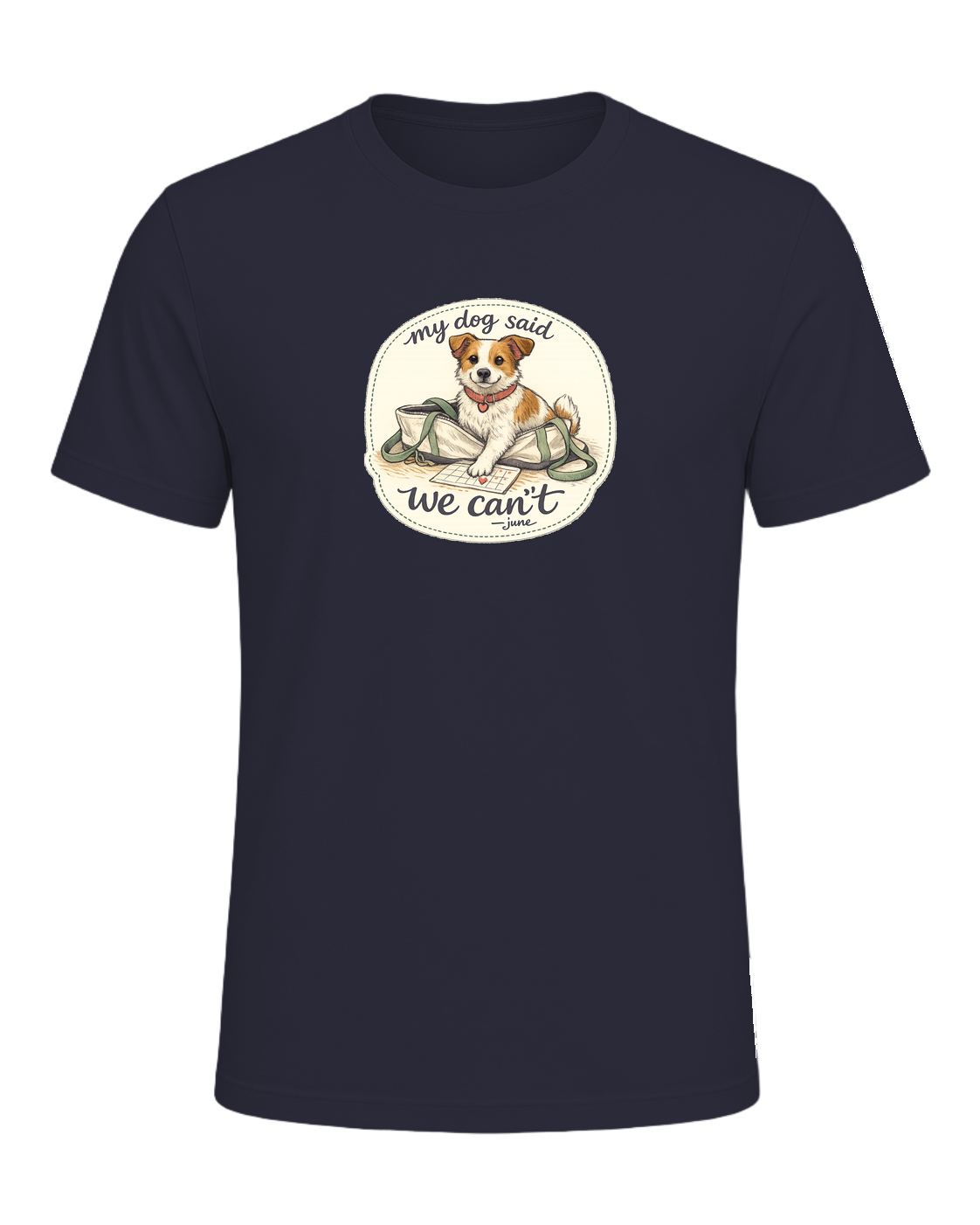 A cozy hand-drawn dog mom tee for anyone whose plans require tiny paw approval. — Heather Navy
