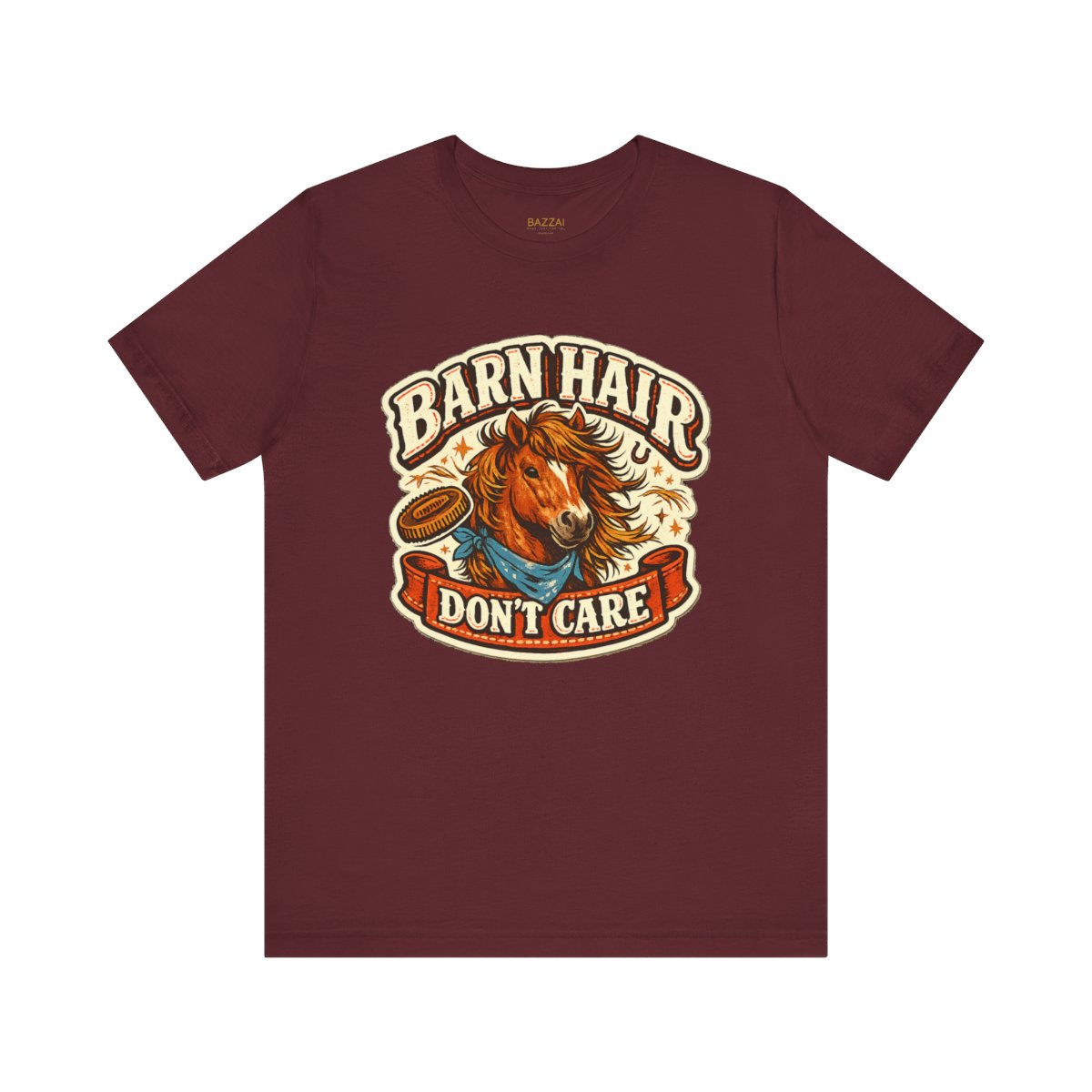 Barn Life T-Shirt — Barn Hair Don't Care — equestrian t-shirt design by June