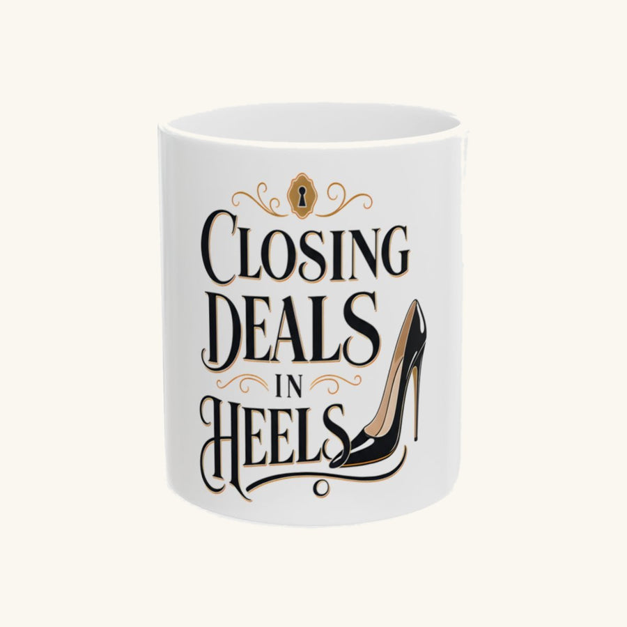 CLOSING DEALS IN HEELS - Vintage Graphic Mug