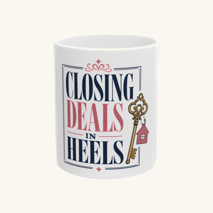 CLOSING DEALS IN HEELS - Elegant Crest Mug