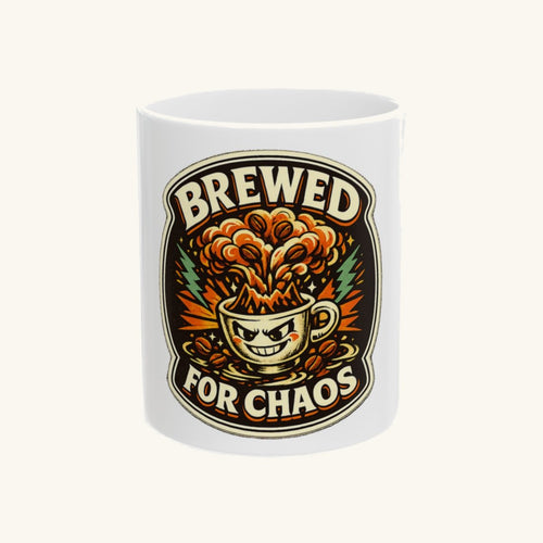 A bold retro coffee badge tee for anyone who is fully brewed for chaos. Mug
