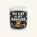 A funny cat-parent tee for people whose cat clearly runs the household. Mug