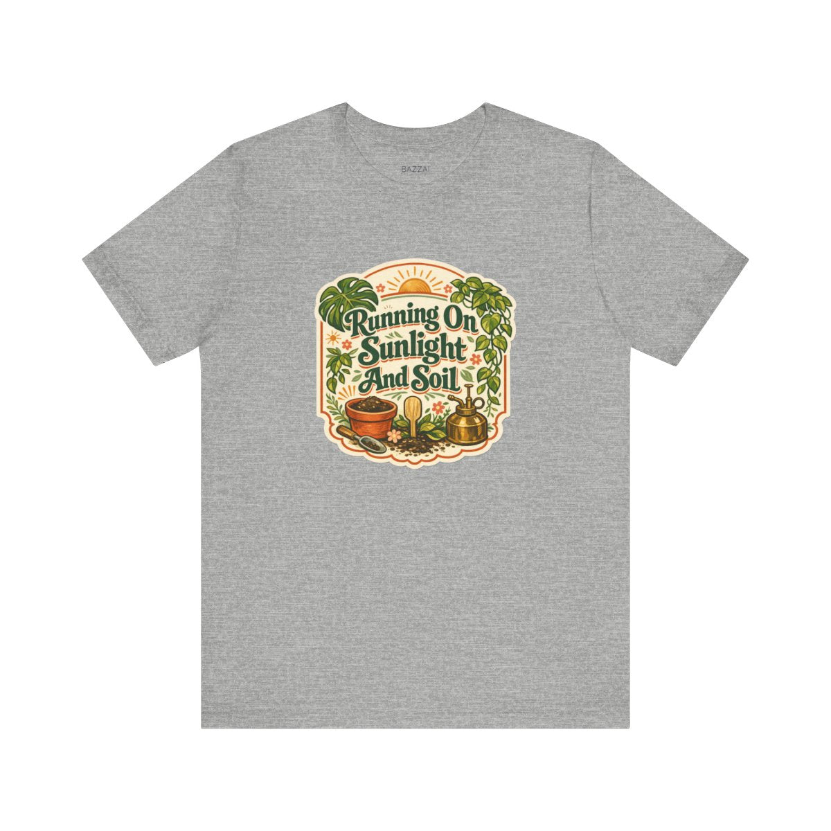 Garden Lover T-Shirt — Running on Sunlight and Soil — plant mom t-shirt design by Margaux