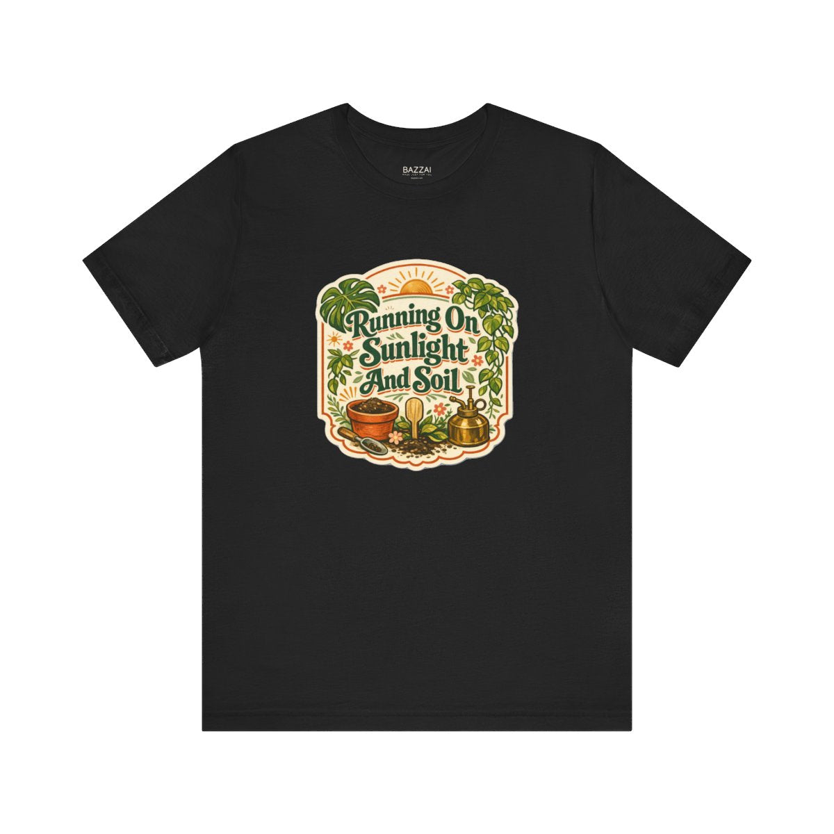 Garden Lover T-Shirt — Running on Sunlight and Soil — plant mom t-shirt design by Margaux