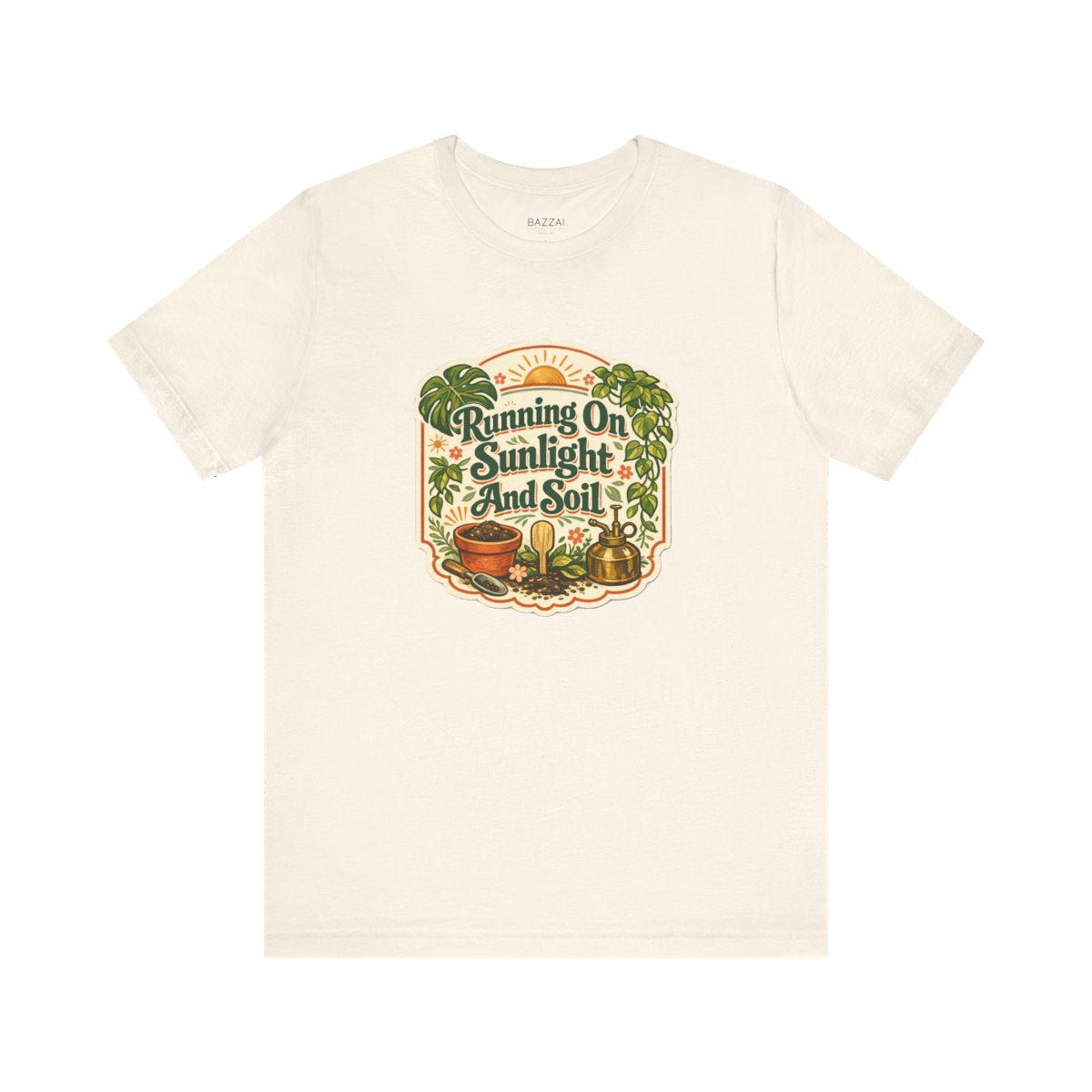 Garden Lover T-Shirt — Running on Sunlight and Soil — plant mom t-shirt design by Margaux
