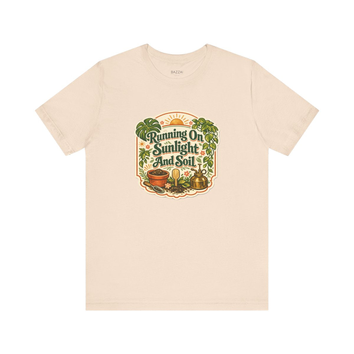 Garden Lover T-Shirt — Running on Sunlight and Soil — plant mom t-shirt design by Margaux