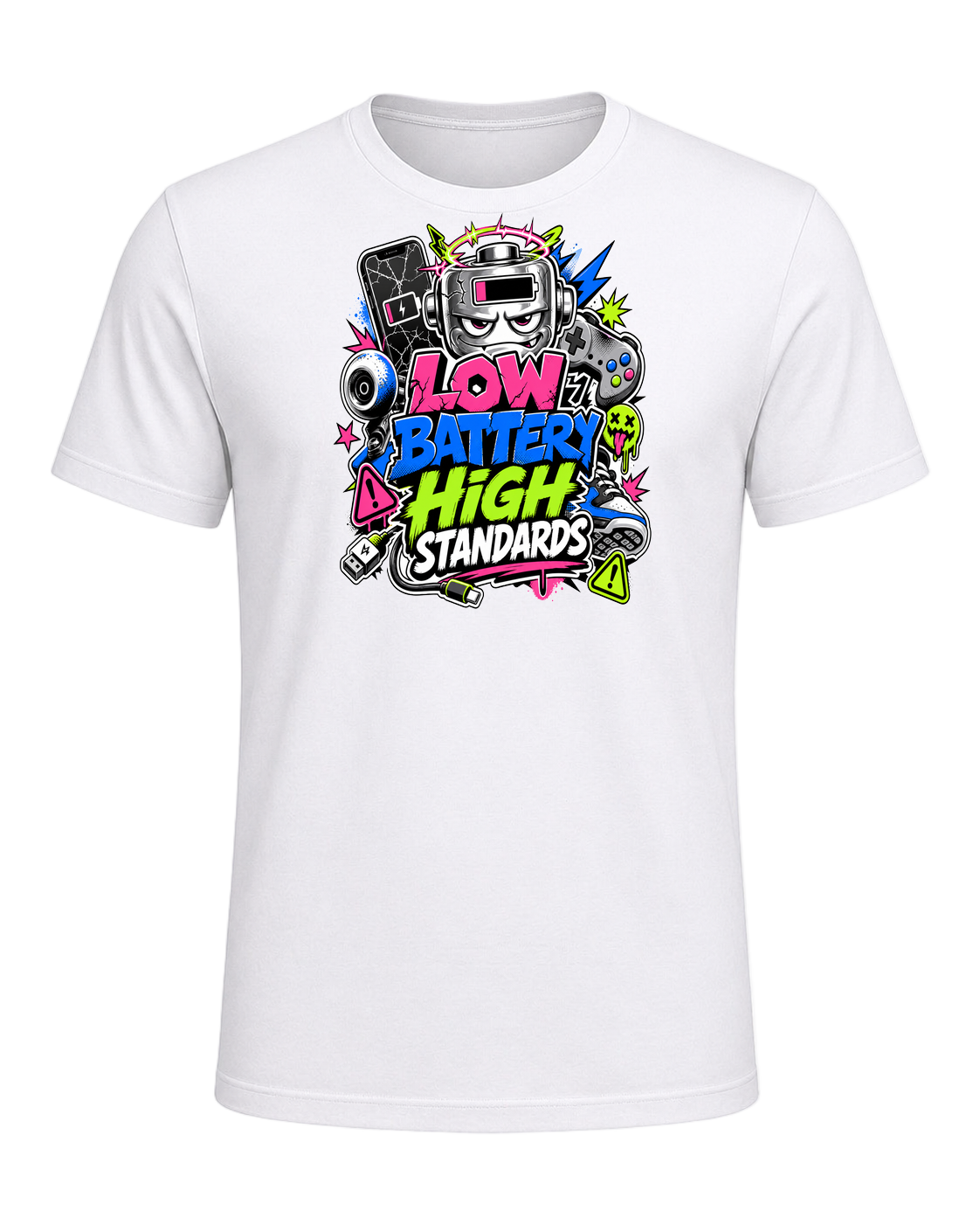 LOW BATTERY HIGH STANDARDS — White