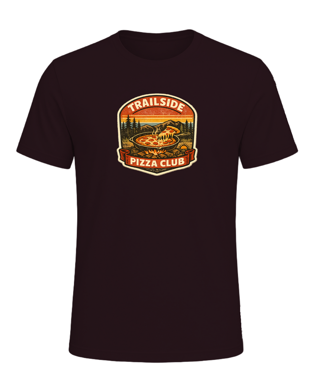 Trailside Pizza Club Tee — Oxblood Black