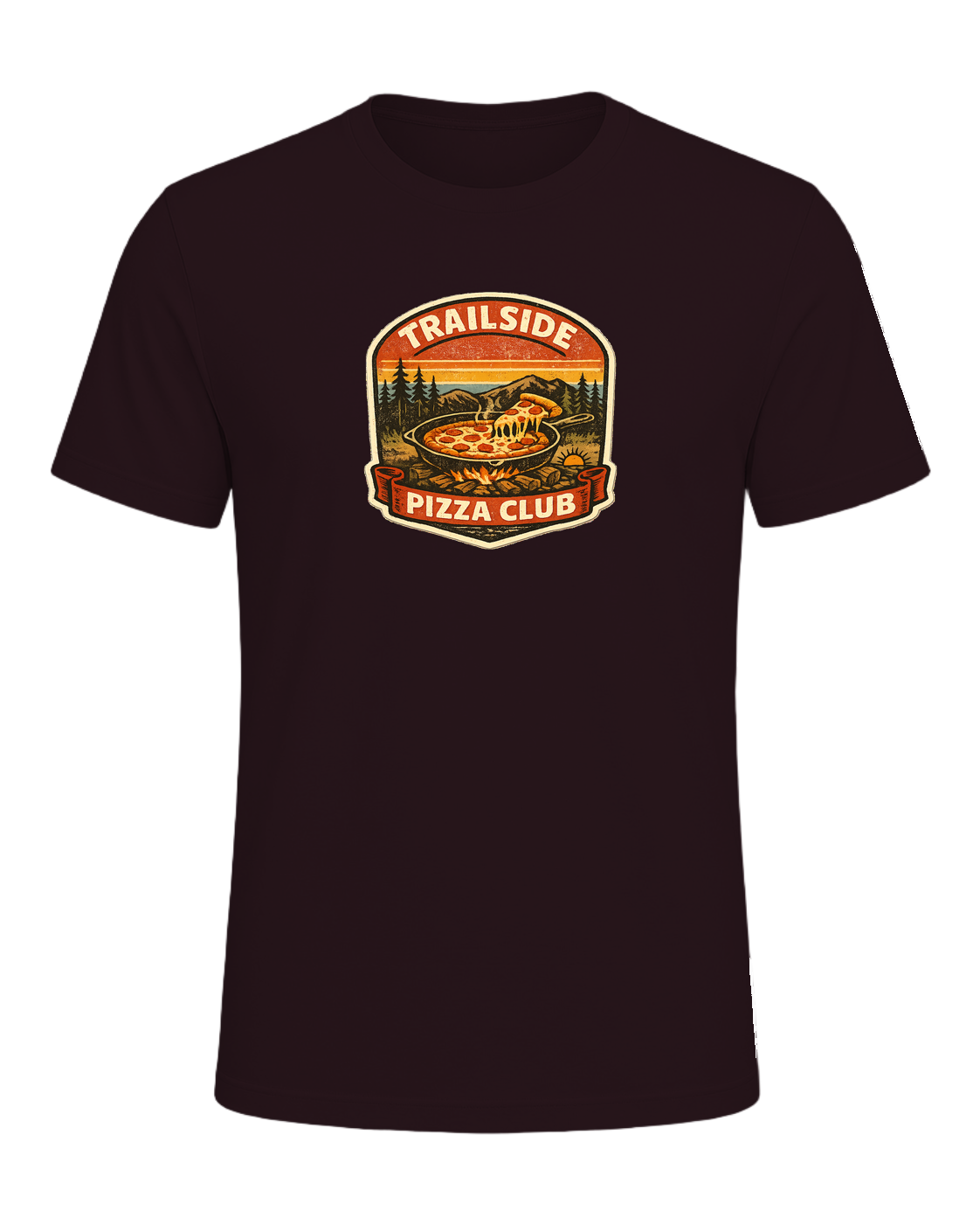 Trailside Pizza Club Tee — Oxblood Black