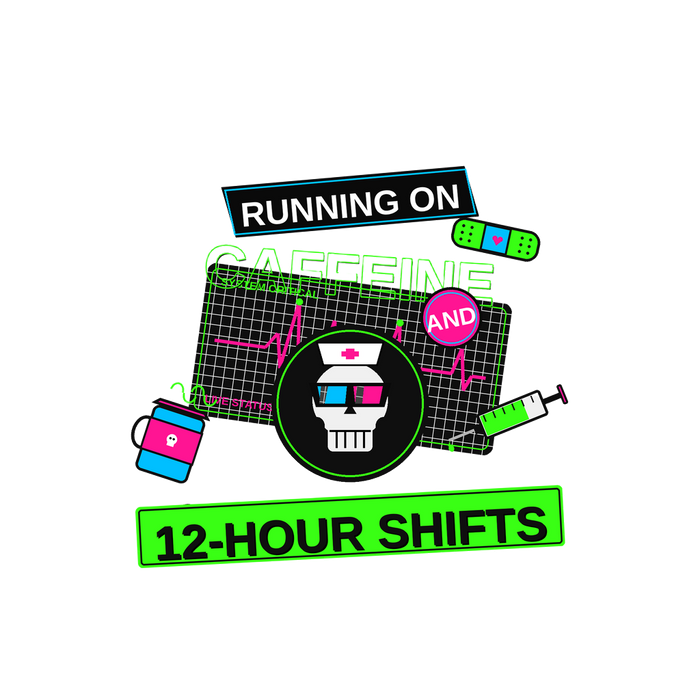 RUNNING ON CAFFEINE AND 12-HOUR SHIFTS (Urban Sticker)