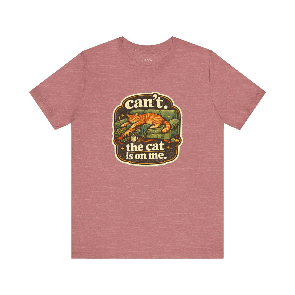 Cat Owner Humor T-Shirt — Can't. the Cat Is on Me. — t-shirt design by Margaux