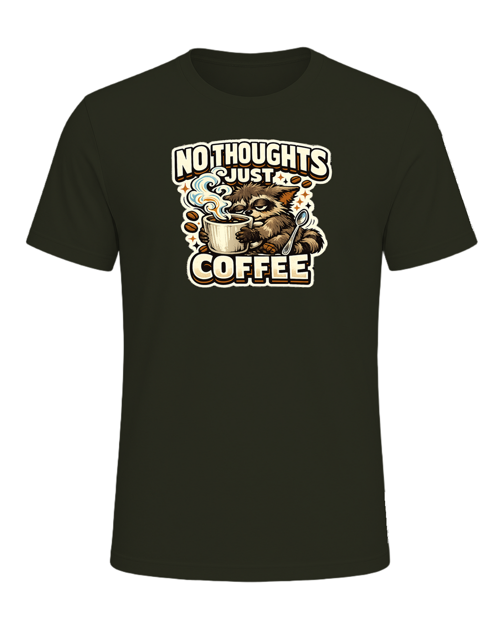 No Thoughts Just Coffee Tee — Dark Olive