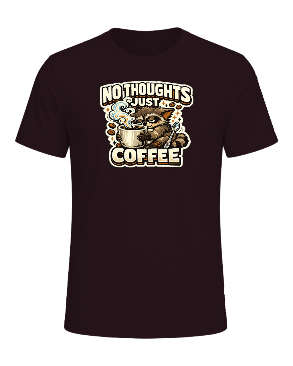 No Thoughts Just Coffee Tee — Oxblood Black