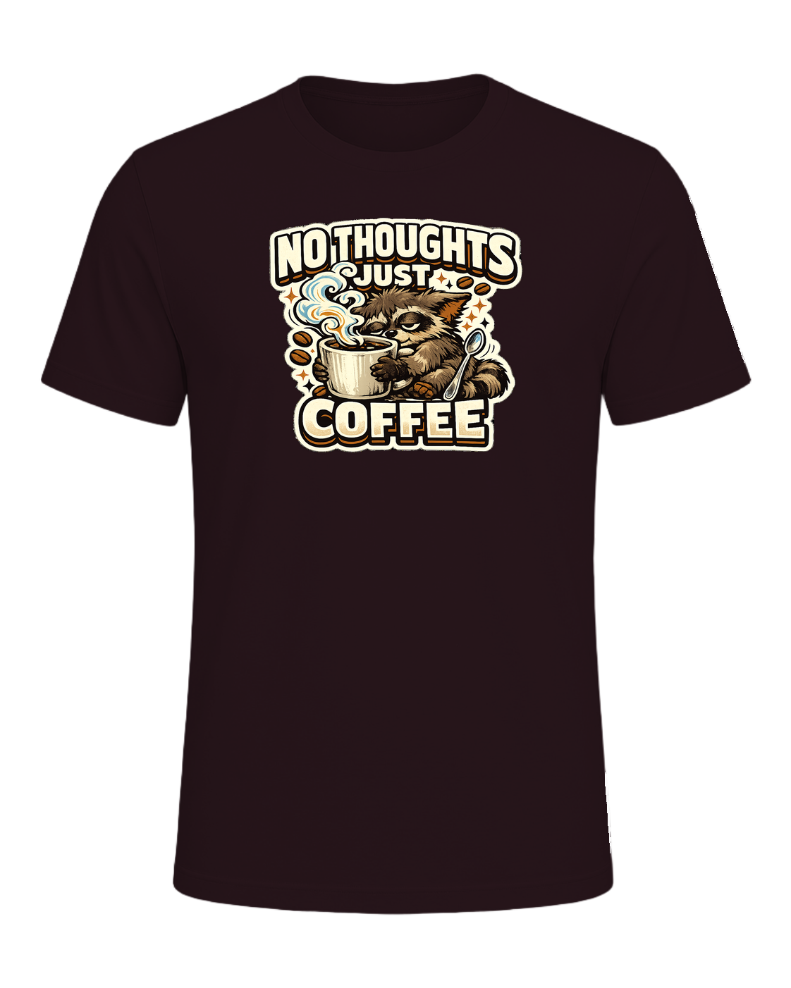 No Thoughts Just Coffee Tee — Oxblood Black