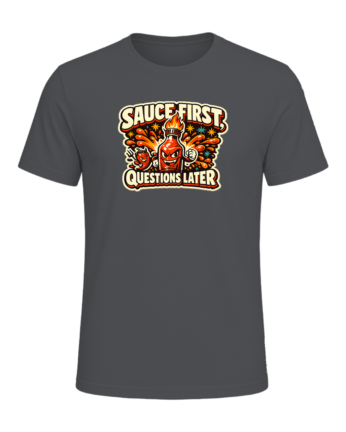 Sauce First, Questions Later Tee — Asphalt