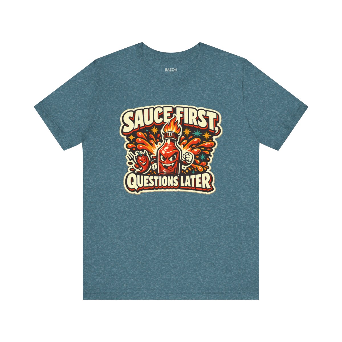 Funny Chili T-Shirt — Sauce First, Questions Later — t-shirt design by Sol