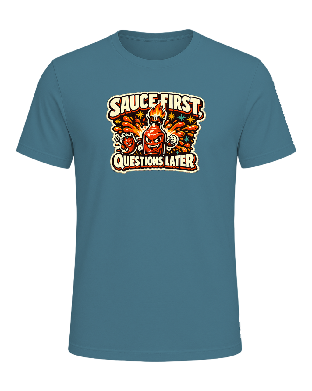 Sauce First, Questions Later Tee — Heather Deep Teal